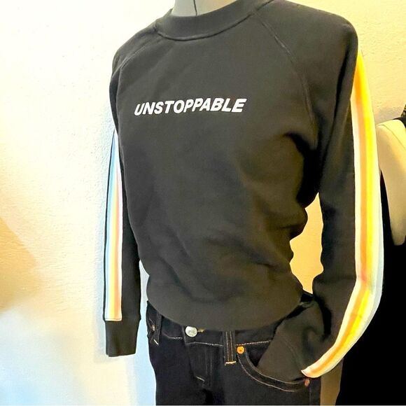 Spiritual Gangster gray sweatshirt “unstoppable” with rainbow stripe sleeves S - Picture 1 of 8